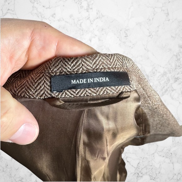 Lauren Ralph Lauren Mens 38S Slim Fit 100% Wool Herringbone Blazer Brown - Picture 7 of 10